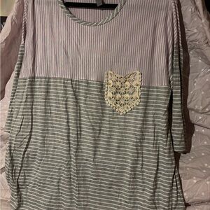 Honeyme Gray and White Striped Long Sleeve Top